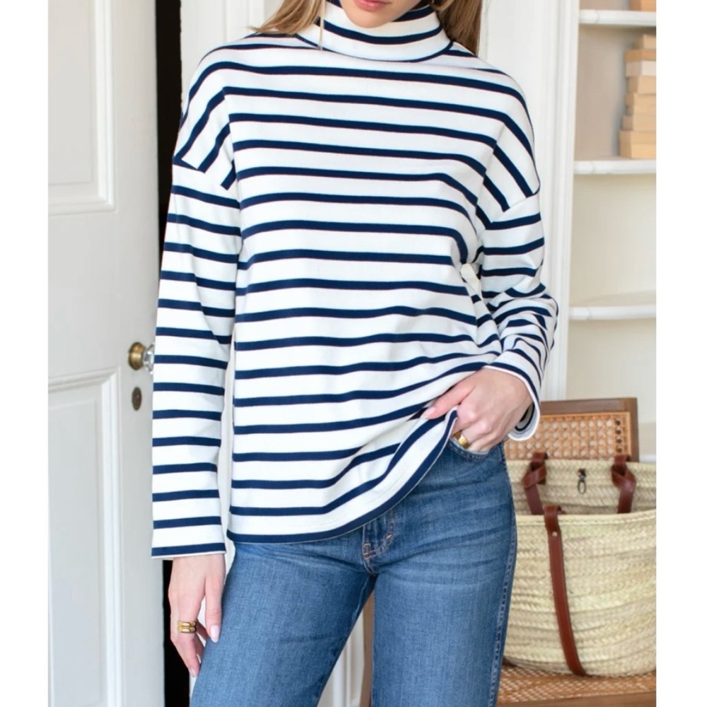 emerson fry edie top in navy stripe rib
